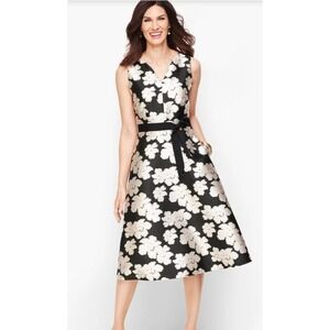 RSVP Talbots Plus Floral Ikat Jacquard Fit n Flare Silk Dress Plus 20W